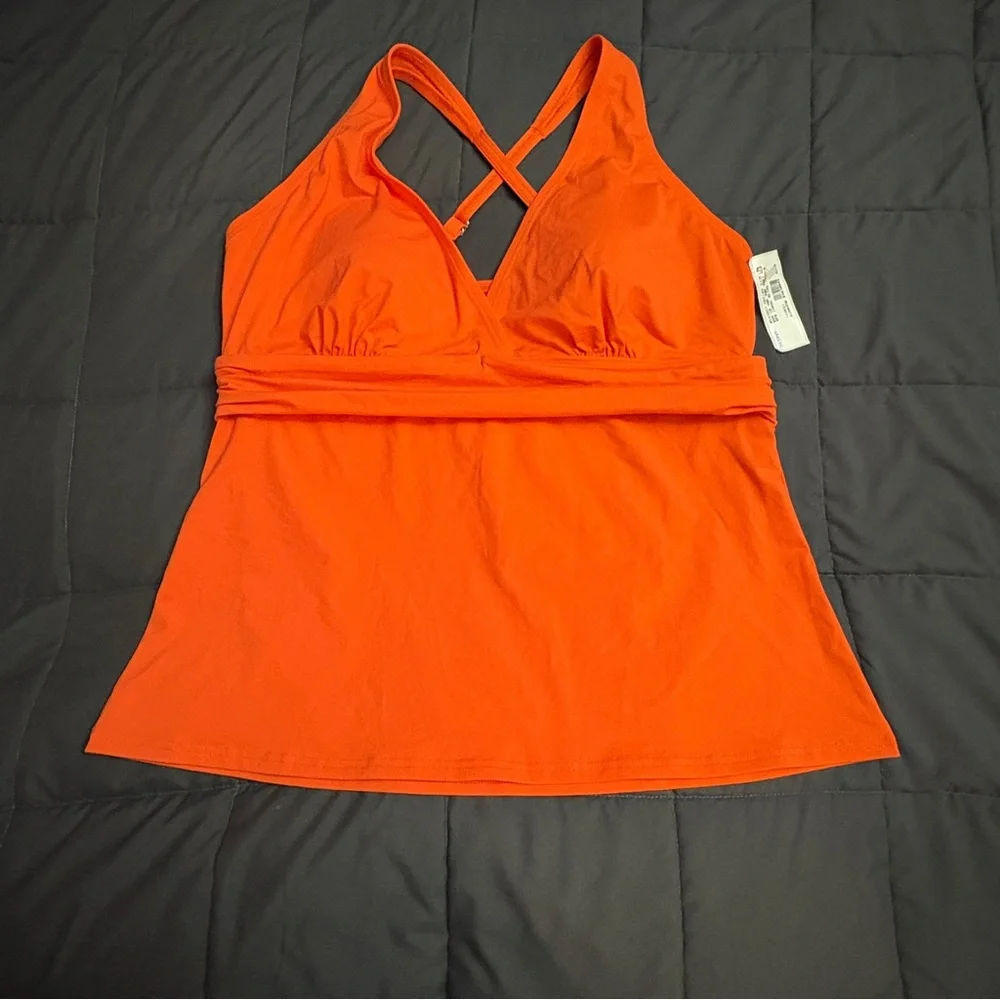 Lands' End V-Neck Plunge X Back Tankini Top - Size: Small Long - NWT